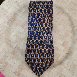 Cedric Brochier Soieries 100% Silk Neck Tie Blue Gold Eiffel Tower Paris 1889